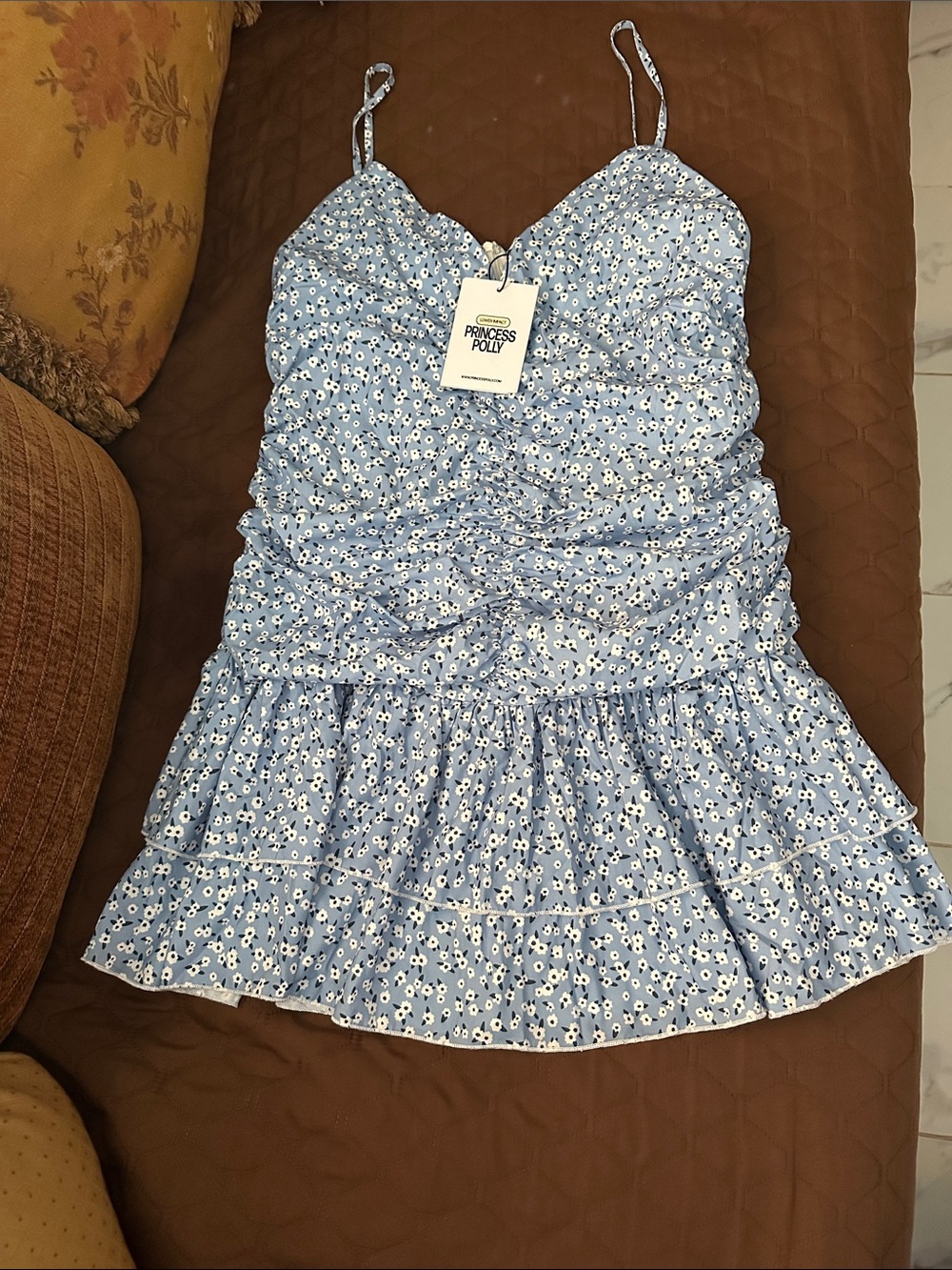 Princess Polly Light Blue Floral Ruffle Mini Dress